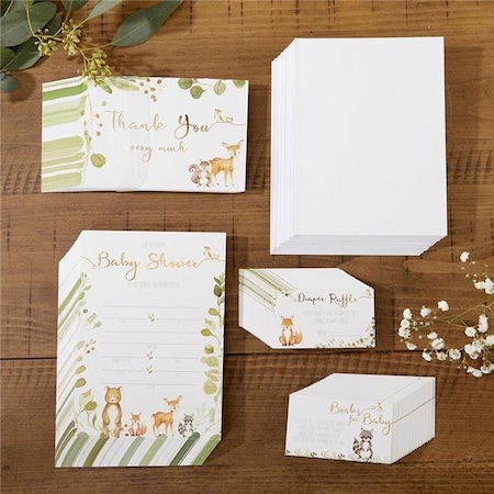 Kate Aspen 28531NA 7 X 5.3 X 0.02 In. Woodland Baby Shower Invitation & Thank You Bundle Card; Green & White - Set Of 25